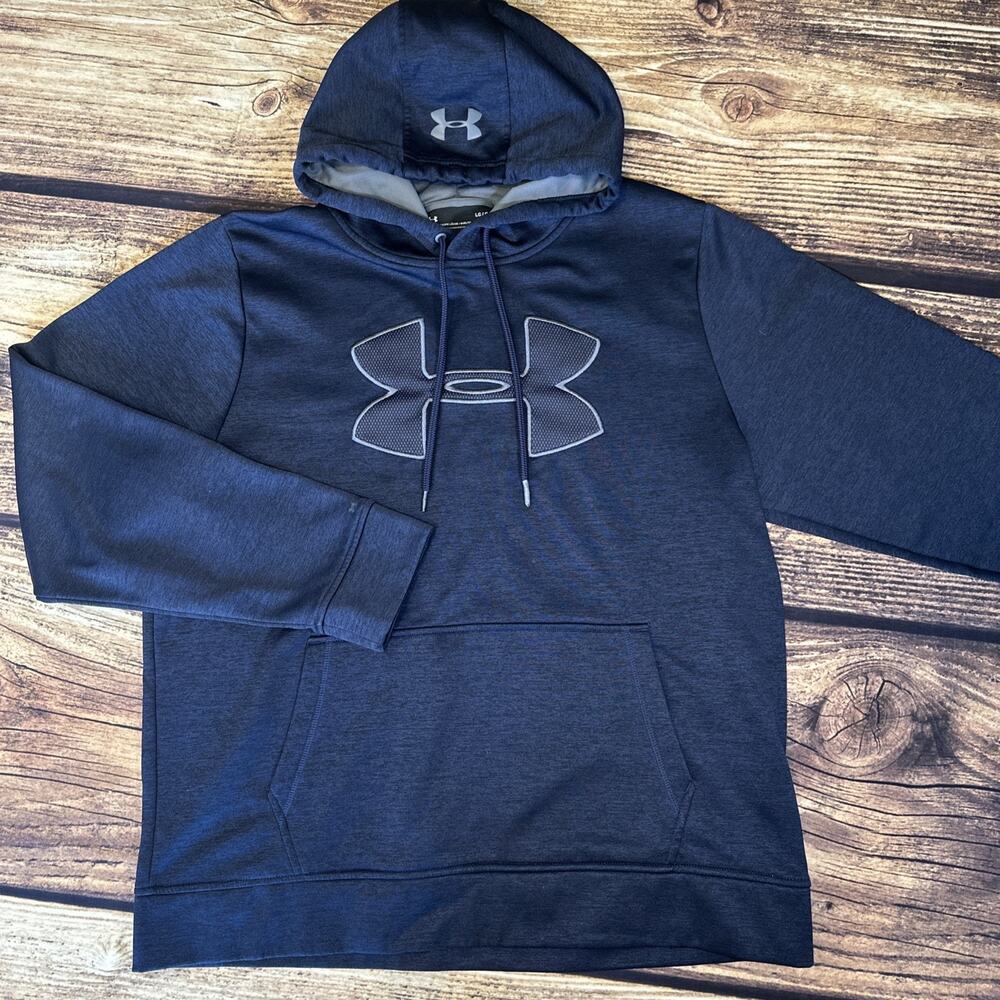 Under Armour ColdGear Hoodie Mens Large Blue Loose Fit Pullover Fleece Top